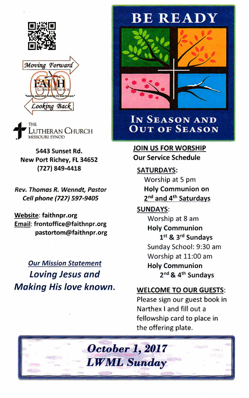 Worship Service Bulletins Faith Lutheran Church